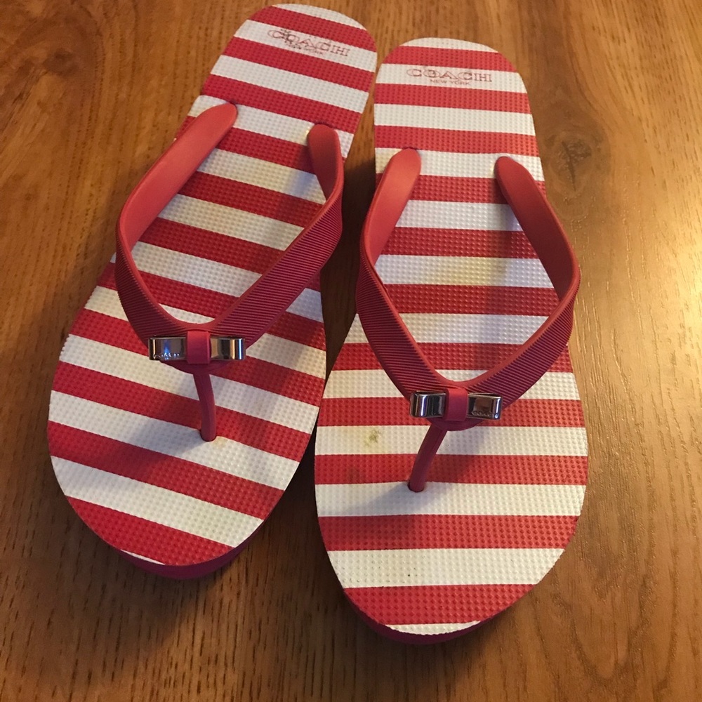 Coach red striped flip flops 9.5 women’s